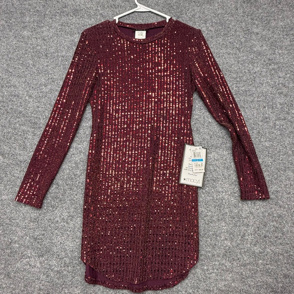 B. Darlin Wine Gold Sequin Long Sleeve Bodycon Dress Size 9/10 NWT I29AK069